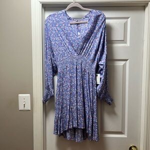 long sleeve blue/pink flower dress